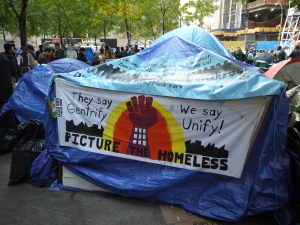 A tent in Zuccotti Park, home to Occupy Wall Street.